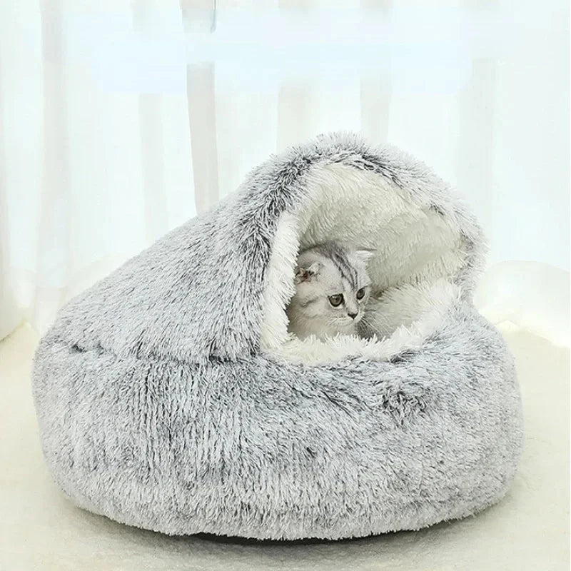 Winter Plush Pet Cat Bed Round Cat Cushion Cat House 2 in 1 Warm Cat Basket Pet Sleep Bag Cat Nest Kennel for Small Dog Suit New - JENZOS