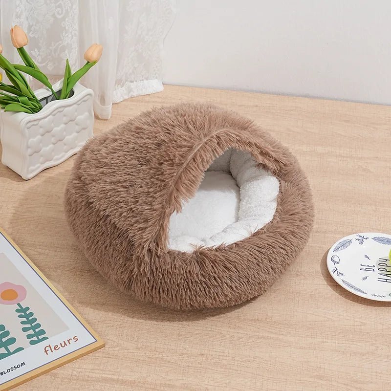Winter Plush Pet Cat Bed Round Cat Cushion Cat House 2 in 1 Warm Cat Basket Pet Sleep Bag Cat Nest Kennel for Small Dog Suit New - JENZOS