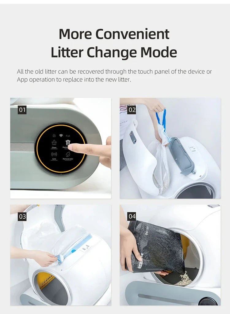Automatic Self - Cleaning Cat Litter Box - 65L, APP Control, WiFi, Odor Eliminator - JENZOS