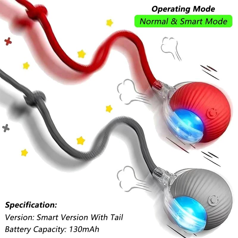 Dog Cat Interactive Ball Toy Automatic Rolling Ball Faux Tail Rechargeable Smart Pet Electric Toy Dog Cat Training Imitate Mouse - JENZOS