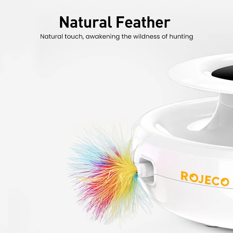 ROJECO 2 in 1 Smart Cat Toys Automatic Feather Fun Ball Toy Set For Cat Dog 5 Modes Electronic Interactive Pet Toy Accessories - JENZOS
