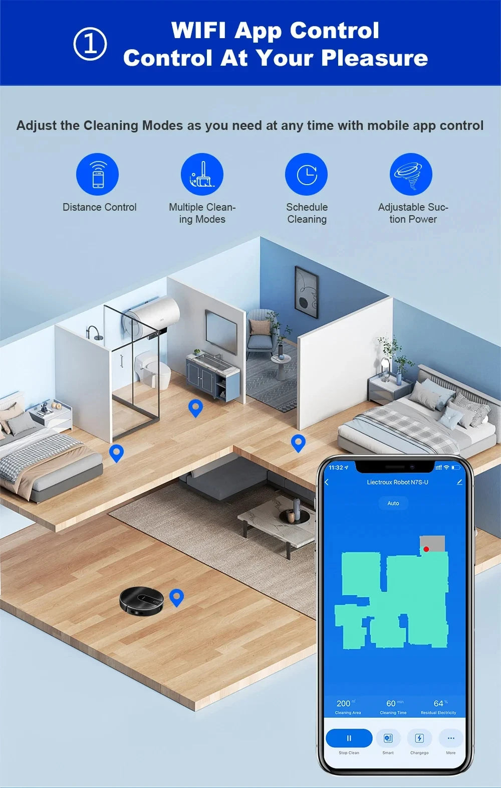 2-in-1 Robotstofzuiger met Dweilfunctie – 4000Pa & WiFi