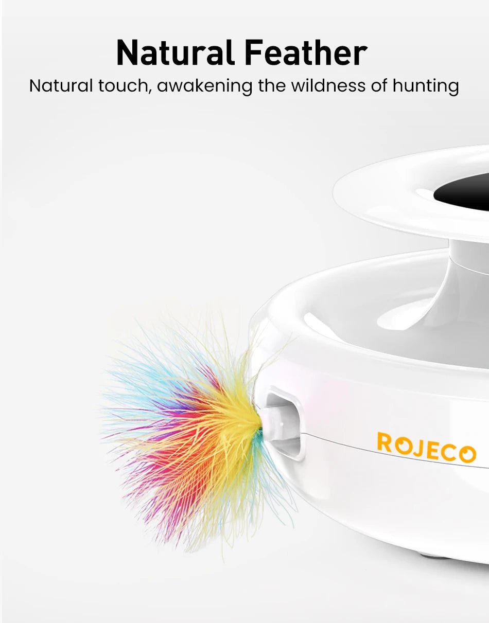 ROJECO 2 in 1 Smart Cat Toys Automatic Feather Fun Ball Toy Set For Cat Dog 5 Modes Electronic Interactive Pet Toy Accessories - JENZOS