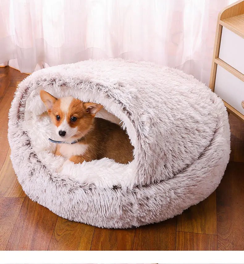 Winter Plush Pet Cat Bed Round Cat Cushion Cat House 2 in 1 Warm Cat Basket Pet Sleep Bag Cat Nest Kennel for Small Dog Suit New - JENZOS