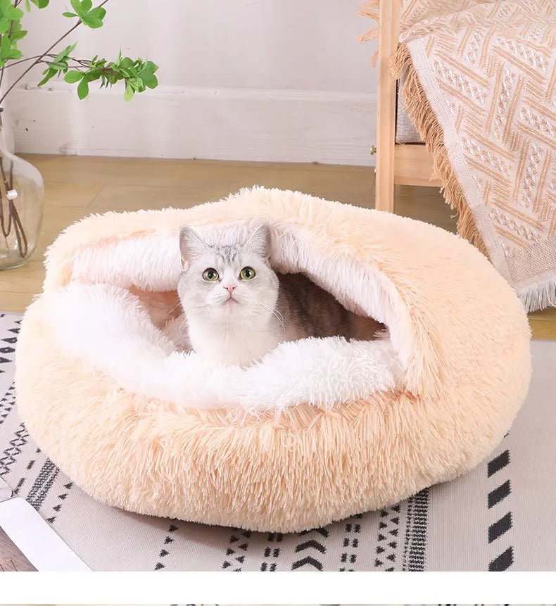Winter Plush Pet Cat Bed Round Cat Cushion Cat House 2 in 1 Warm Cat Basket Pet Sleep Bag Cat Nest Kennel for Small Dog Suit New - JENZOS