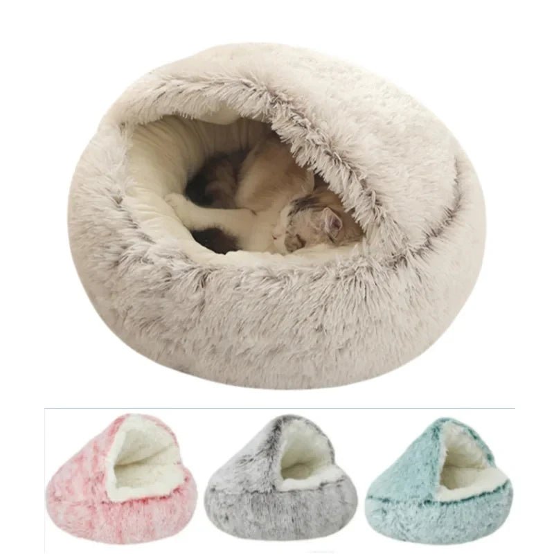 Winter Plush Pet Cat Bed Round Cat Cushion Cat House 2 in 1 Warm Cat Basket Pet Sleep Bag Cat Nest Kennel for Small Dog Suit New - JENZOS