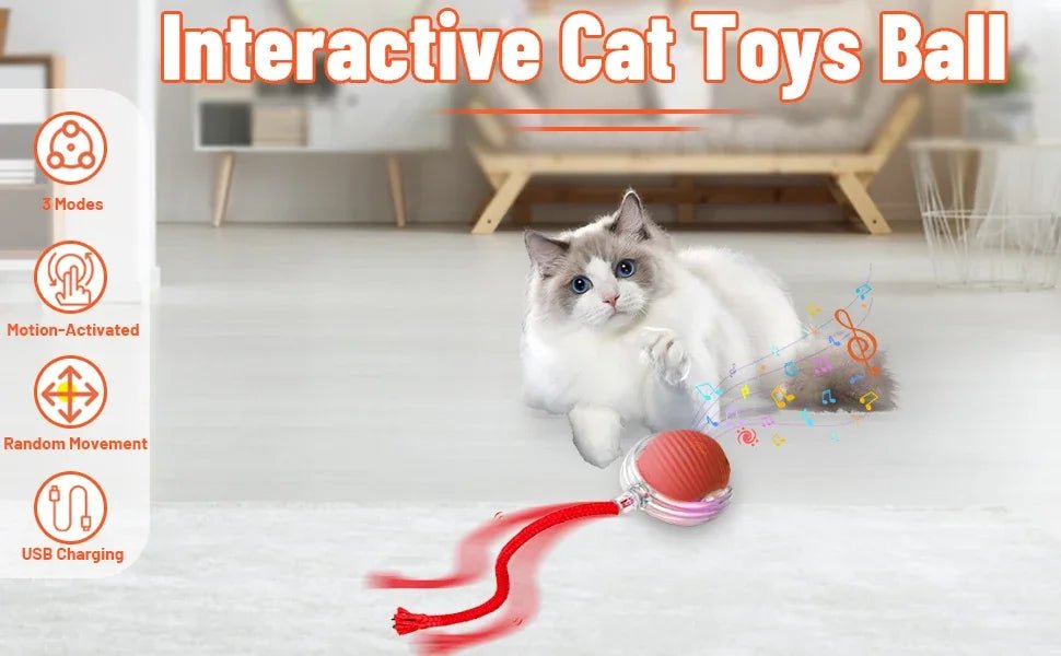 Dog Cat Interactive Ball Toy Automatic Rolling Ball Faux Tail Rechargeable Smart Pet Electric Toy Dog Cat Training Imitate Mouse - JENZOS
