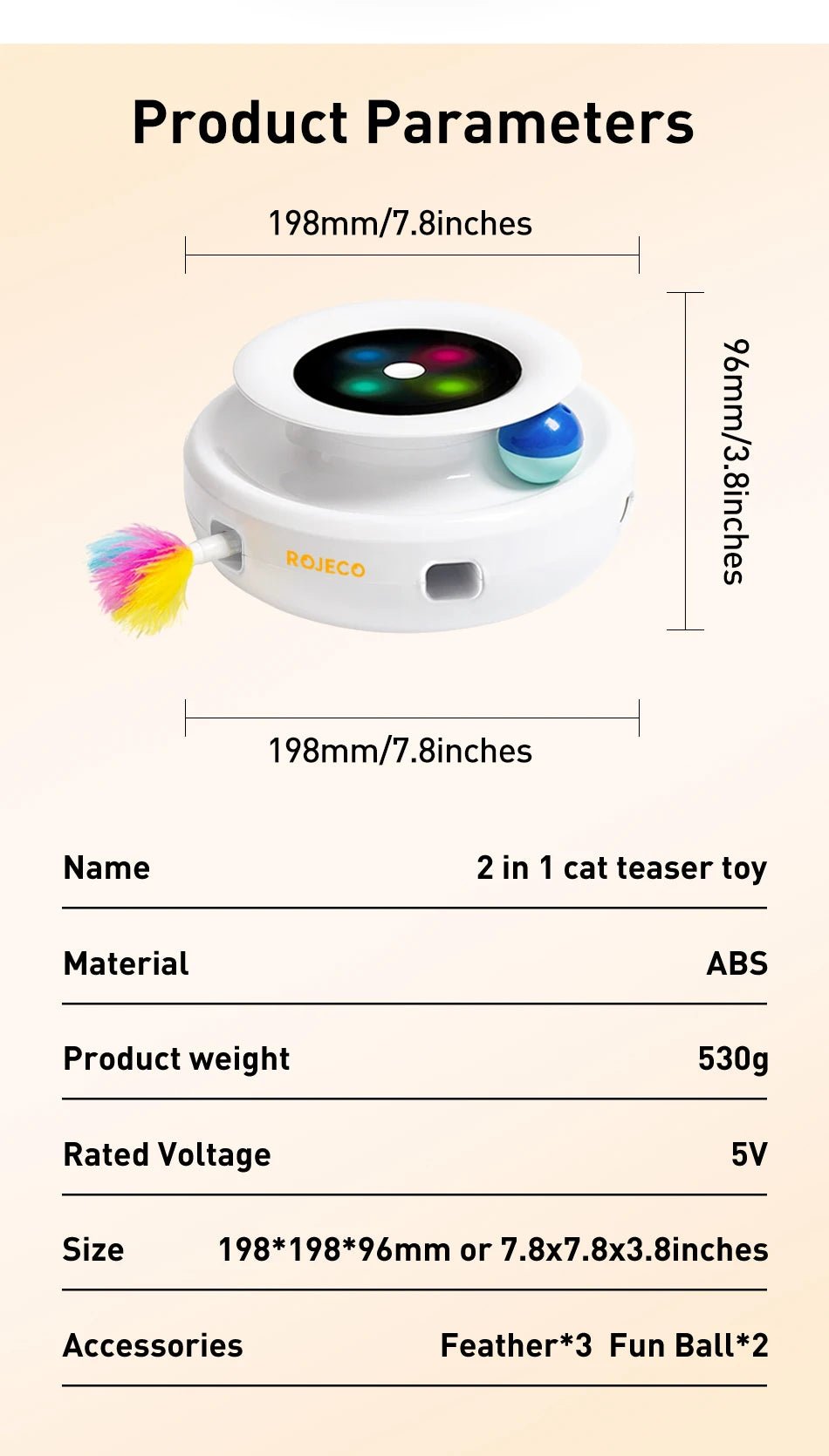 ROJECO 2 in 1 Smart Cat Toys Automatic Feather Fun Ball Toy Set For Cat Dog 5 Modes Electronic Interactive Pet Toy Accessories - JENZOS