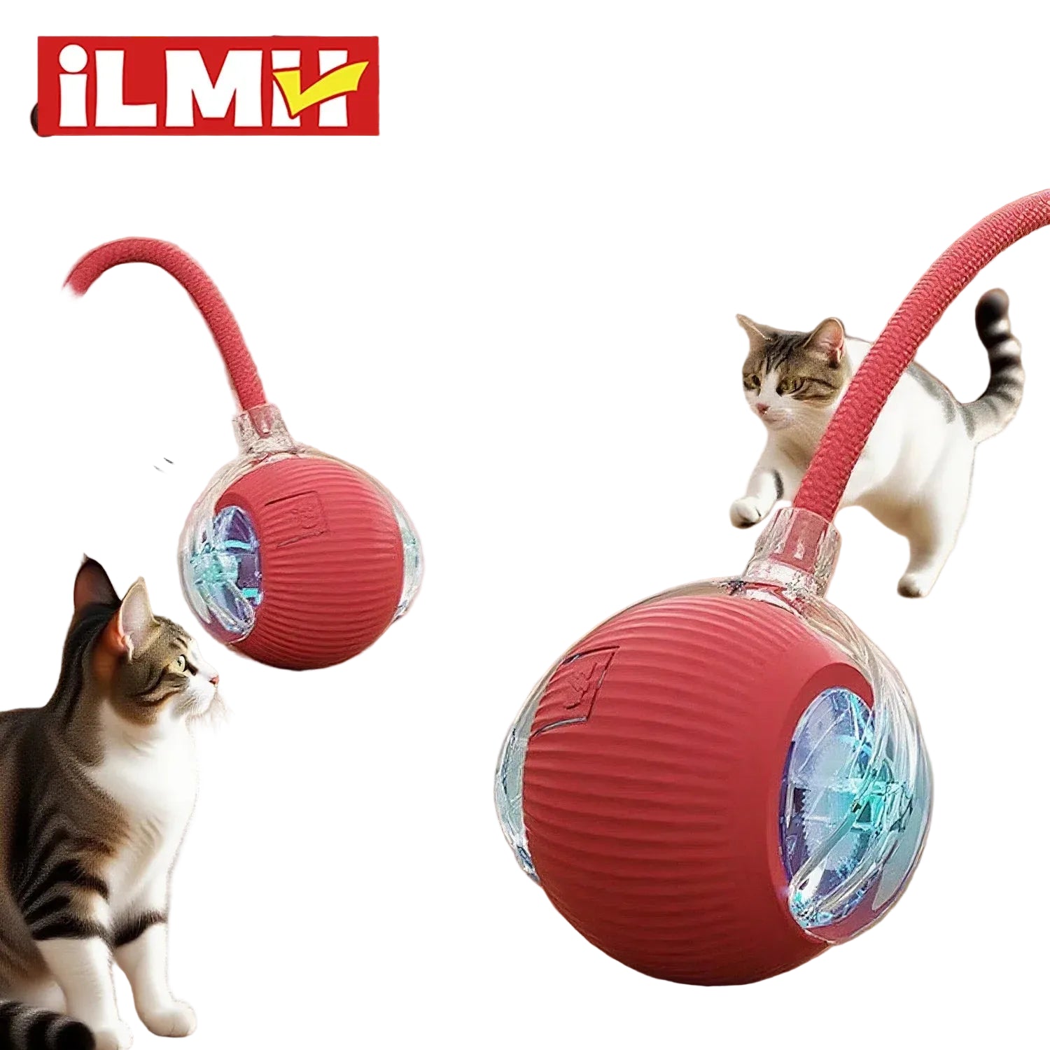 Dog Cat Interactive Ball Toy Automatic Rolling Ball Faux Tail Rechargeable Smart Pet Electric Toy Dog Cat Training Imitate Mouse - JENZOS