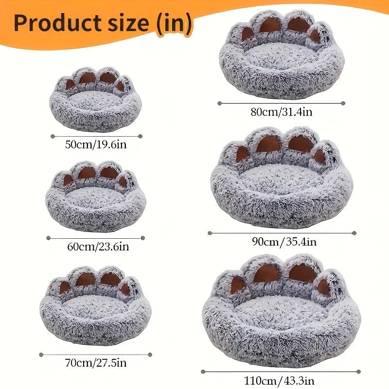 Bear Paw Pet Bed Warm Plush Calming Donut Bed for Medium Dogs Cats, Anti - Anxiety Puppy Cat Cushion Mat Winter Soft Round Bed - JENZOS