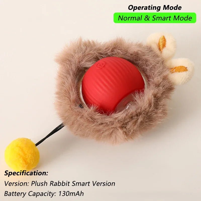 Dog Cat Interactive Ball Toy Automatic Rolling Ball Faux Tail Rechargeable Smart Pet Electric Toy Dog Cat Training Imitate Mouse - JENZOS