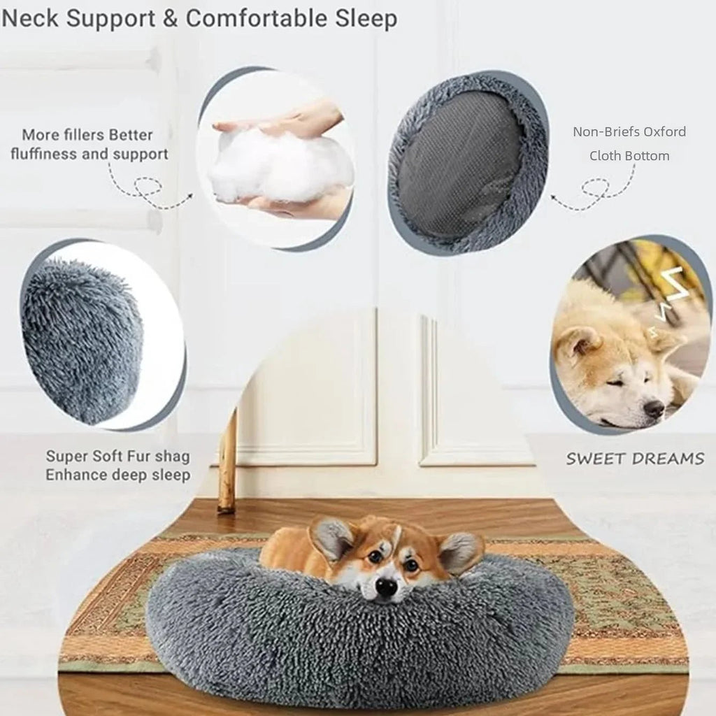 40 - 90cm 6 Sizes Round Pet Bed for Large Dog Bed Super Soft Cat Bed Plush Dog House for Medium Dog House Winter Warm Sleeping - JENZOS