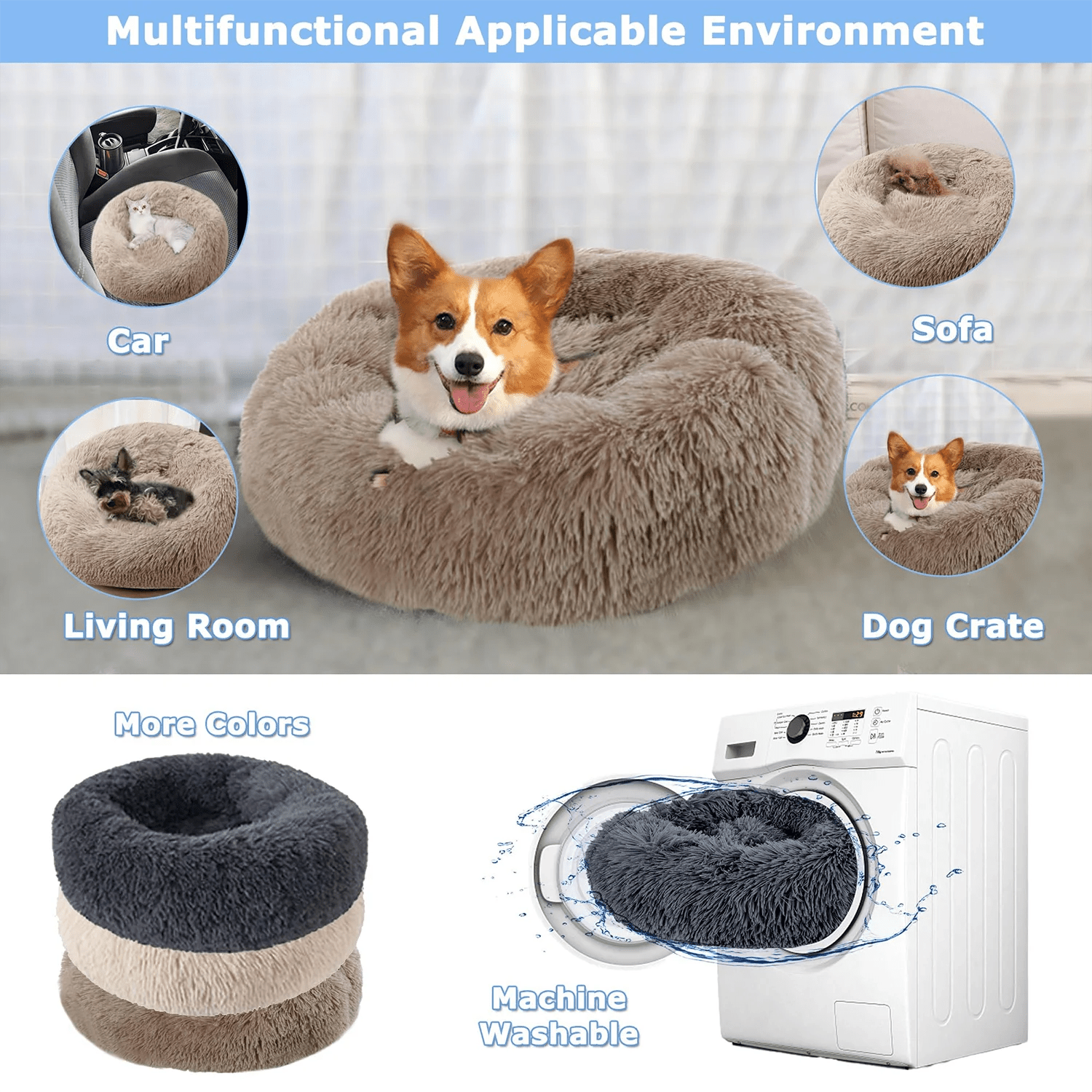 40 - 90cm 6 Sizes Round Pet Bed for Large Dog Bed Super Soft Cat Bed Plush Dog House for Medium Dog House Winter Warm Sleeping - JENZOS