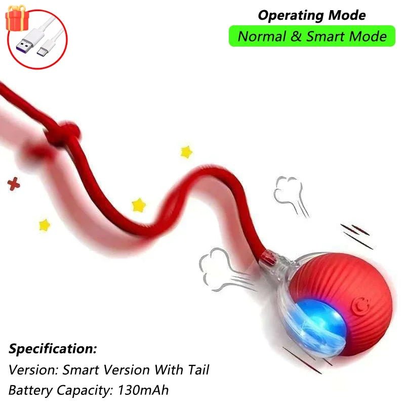 Dog Cat Interactive Ball Toy Automatic Rolling Ball Faux Tail Rechargeable Smart Pet Electric Toy Dog Cat Training Imitate Mouse - JENZOS