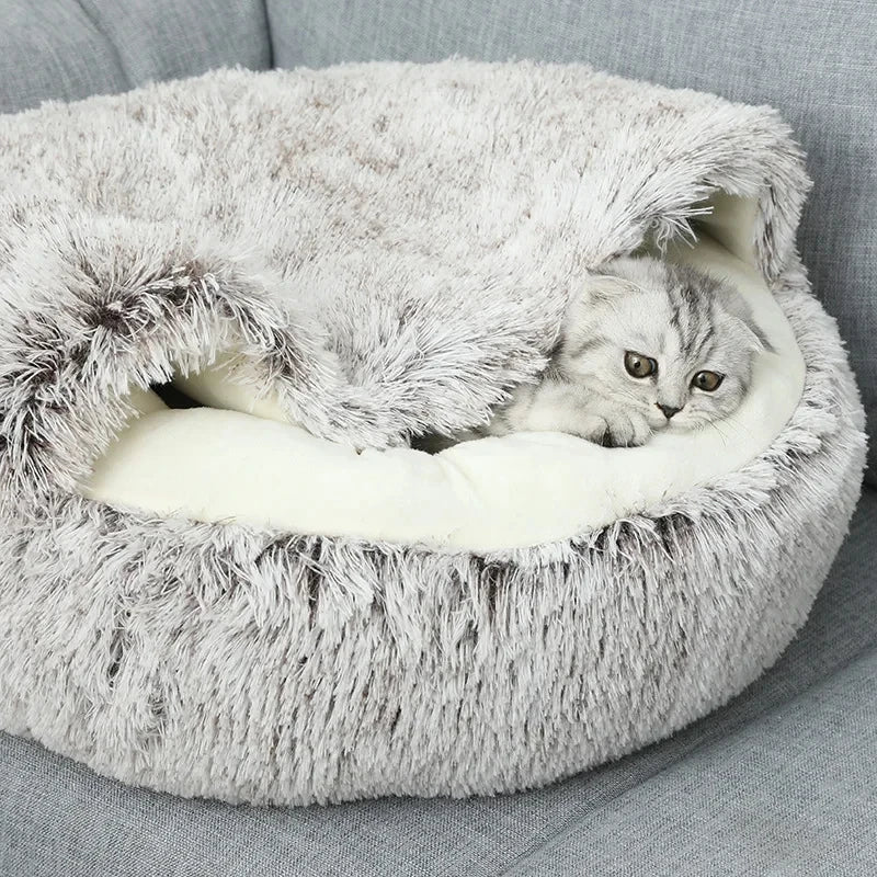 Winter Plush Pet Cat Bed Round Cat Cushion Cat House 2 in 1 Warm Cat Basket Pet Sleep Bag Cat Nest Kennel for Small Dog Suit New - JENZOS
