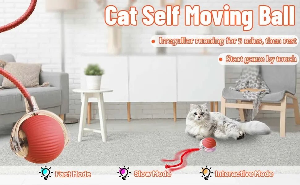 Dog Cat Interactive Ball Toy Automatic Rolling Ball Faux Tail Rechargeable Smart Pet Electric Toy Dog Cat Training Imitate Mouse - JENZOS