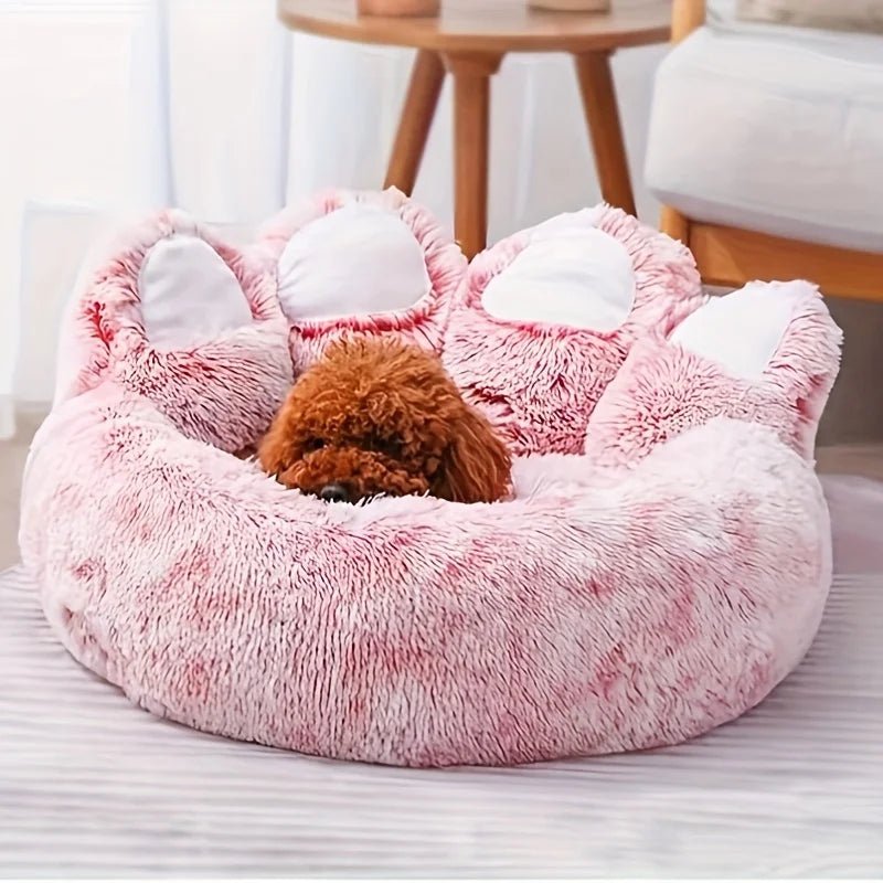 Bear Paw Pet Bed Warm Plush Calming Donut Bed for Medium Dogs Cats, Anti - Anxiety Puppy Cat Cushion Mat Winter Soft Round Bed - JENZOS