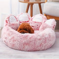 Bear Paw Pet Bed Warm Plush Calming Donut Bed for Medium Dogs Cats, Anti - Anxiety Puppy Cat Cushion Mat Winter Soft Round Bed - JENZOS
