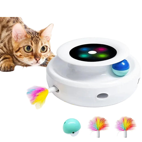 ROJECO 2 in 1 Smart Cat Toys Automatic Feather Fun Ball Toy Set For Cat Dog 5 Modes Electronic Interactive Pet Toy Accessories - JENZOS