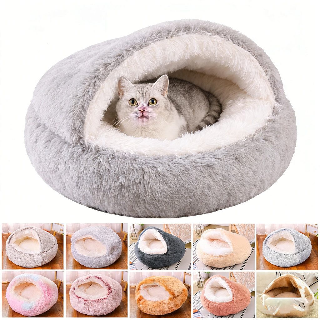 Winter Plush Pet Cat Bed Round Cat Cushion Cat House 2 in 1 Warm Cat Basket Pet Sleep Bag Cat Nest Kennel for Small Dog Suit New - JENZOS