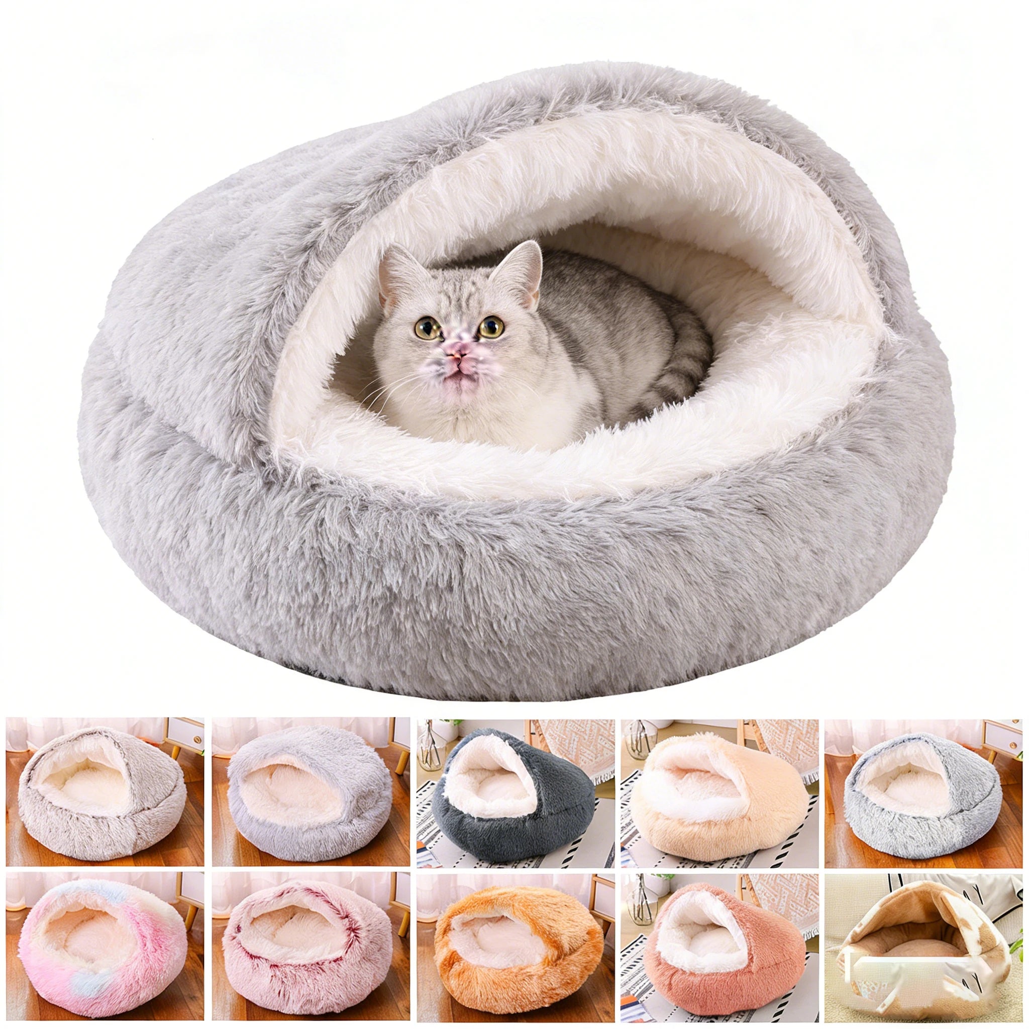 Winter Plush Pet Cat Bed Round Cat Cushion Cat House 2 in 1 Warm Cat Basket Pet Sleep Bag Cat Nest Kennel for Small Dog Suit New - JENZOS