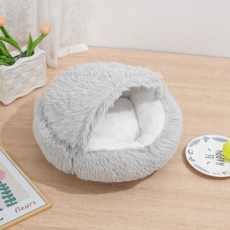 Winter Plush Pet Cat Bed Round Cat Cushion Cat House 2 in 1 Warm Cat Basket Pet Sleep Bag Cat Nest Kennel for Small Dog Suit New - JENZOS