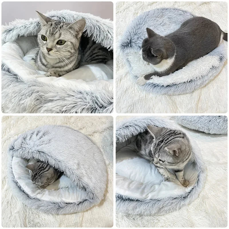 Winter Plush Pet Cat Bed Round Cat Cushion Cat House 2 in 1 Warm Cat Basket Pet Sleep Bag Cat Nest Kennel for Small Dog Suit New - JENZOS