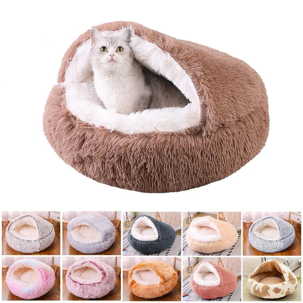 Winter Plush Pet Cat Bed Round Cat Cushion Cat House 2 in 1 Warm Cat Basket Pet Sleep Bag Cat Nest Kennel for Small Dog Suit New - JENZOS