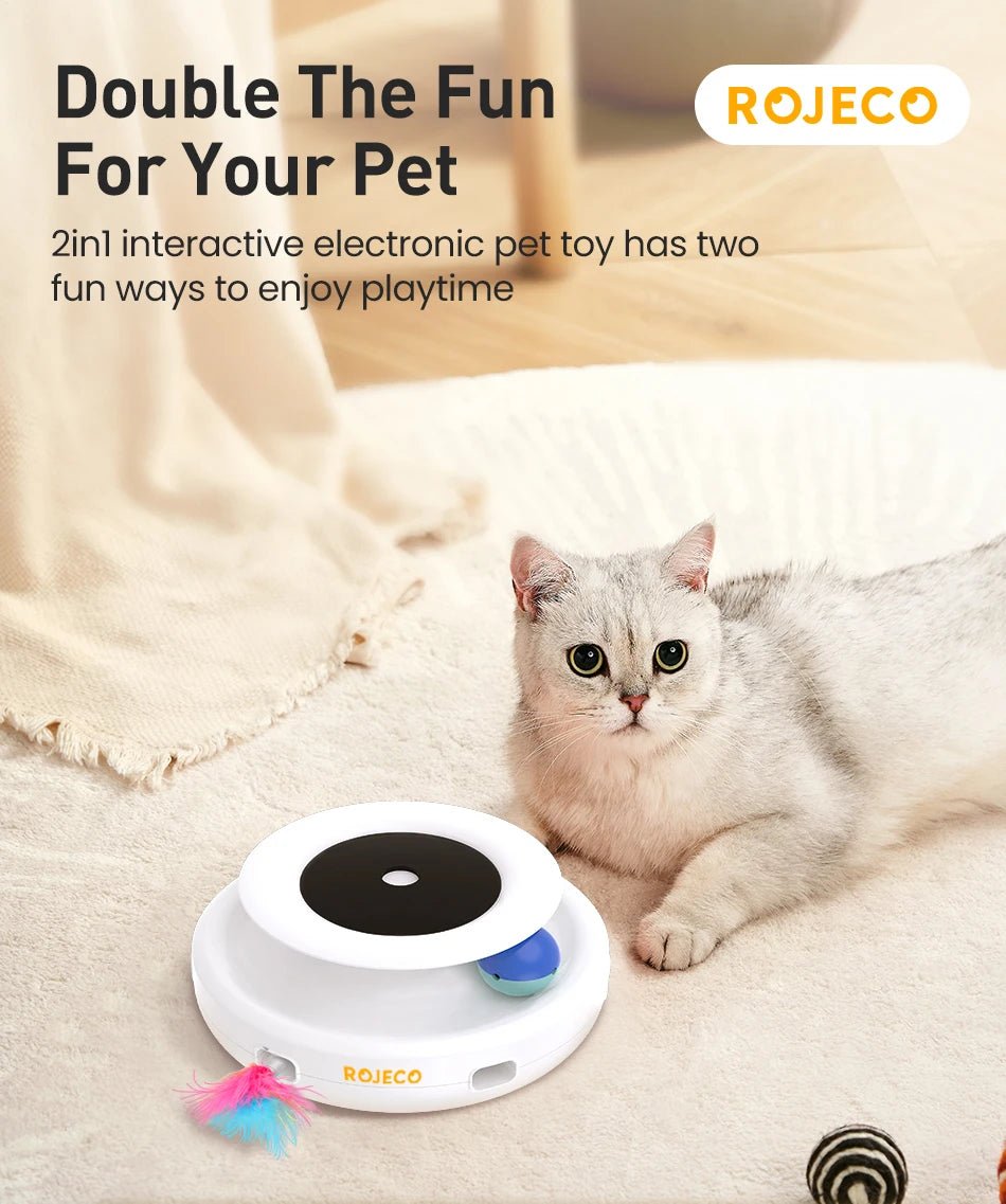 ROJECO 2 in 1 Smart Cat Toys Automatic Feather Fun Ball Toy Set For Cat Dog 5 Modes Electronic Interactive Pet Toy Accessories - JENZOS
