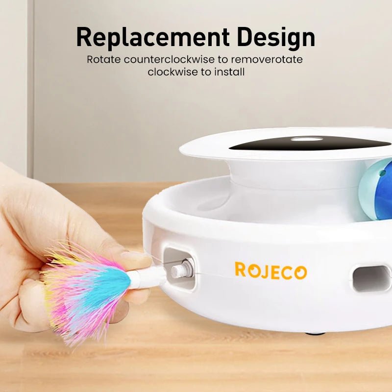 ROJECO 2 in 1 Smart Cat Toys Automatic Feather Fun Ball Toy Set For Cat Dog 5 Modes Electronic Interactive Pet Toy Accessories - JENZOS
