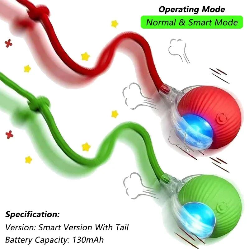 Dog Cat Interactive Ball Toy Automatic Rolling Ball Faux Tail Rechargeable Smart Pet Electric Toy Dog Cat Training Imitate Mouse - JENZOS