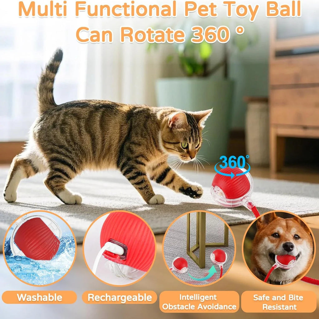 Dog Cat Interactive Ball Toy Automatic Rolling Ball Faux Tail Rechargeable Smart Pet Electric Toy Dog Cat Training Imitate Mouse - JENZOS