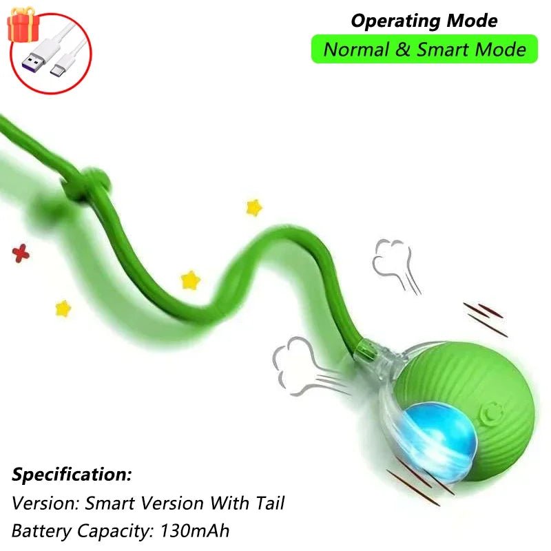Dog Cat Interactive Ball Toy Automatic Rolling Ball Faux Tail Rechargeable Smart Pet Electric Toy Dog Cat Training Imitate Mouse - JENZOS