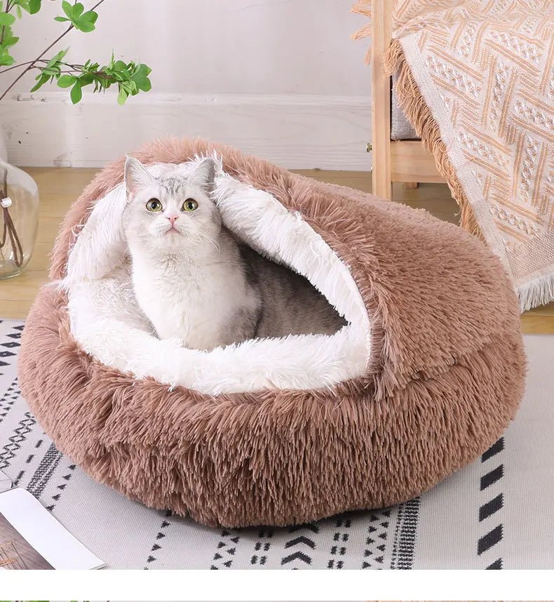 Winter Plush Pet Cat Bed Round Cat Cushion Cat House 2 in 1 Warm Cat Basket Pet Sleep Bag Cat Nest Kennel for Small Dog Suit New - JENZOS