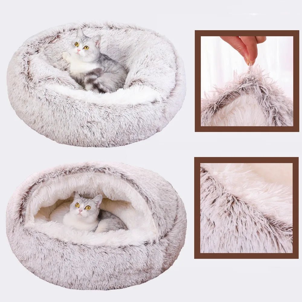 Winter Plush Pet Cat Bed Round Cat Cushion Cat House 2 in 1 Warm Cat Basket Pet Sleep Bag Cat Nest Kennel for Small Dog Suit New - JENZOS