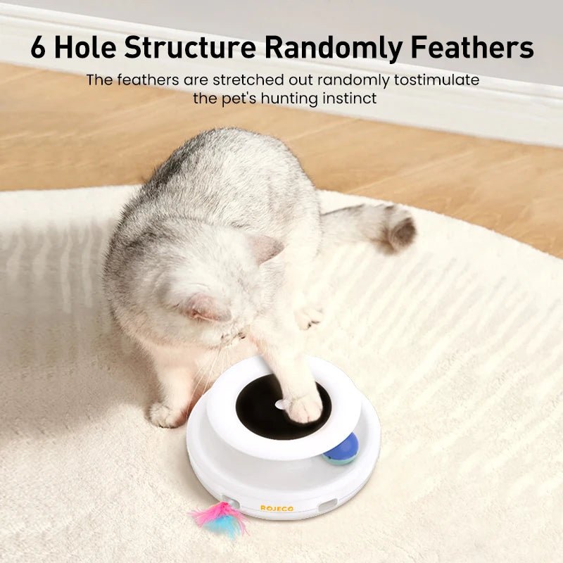 ROJECO 2 in 1 Smart Cat Toys Automatic Feather Fun Ball Toy Set For Cat Dog 5 Modes Electronic Interactive Pet Toy Accessories - JENZOS